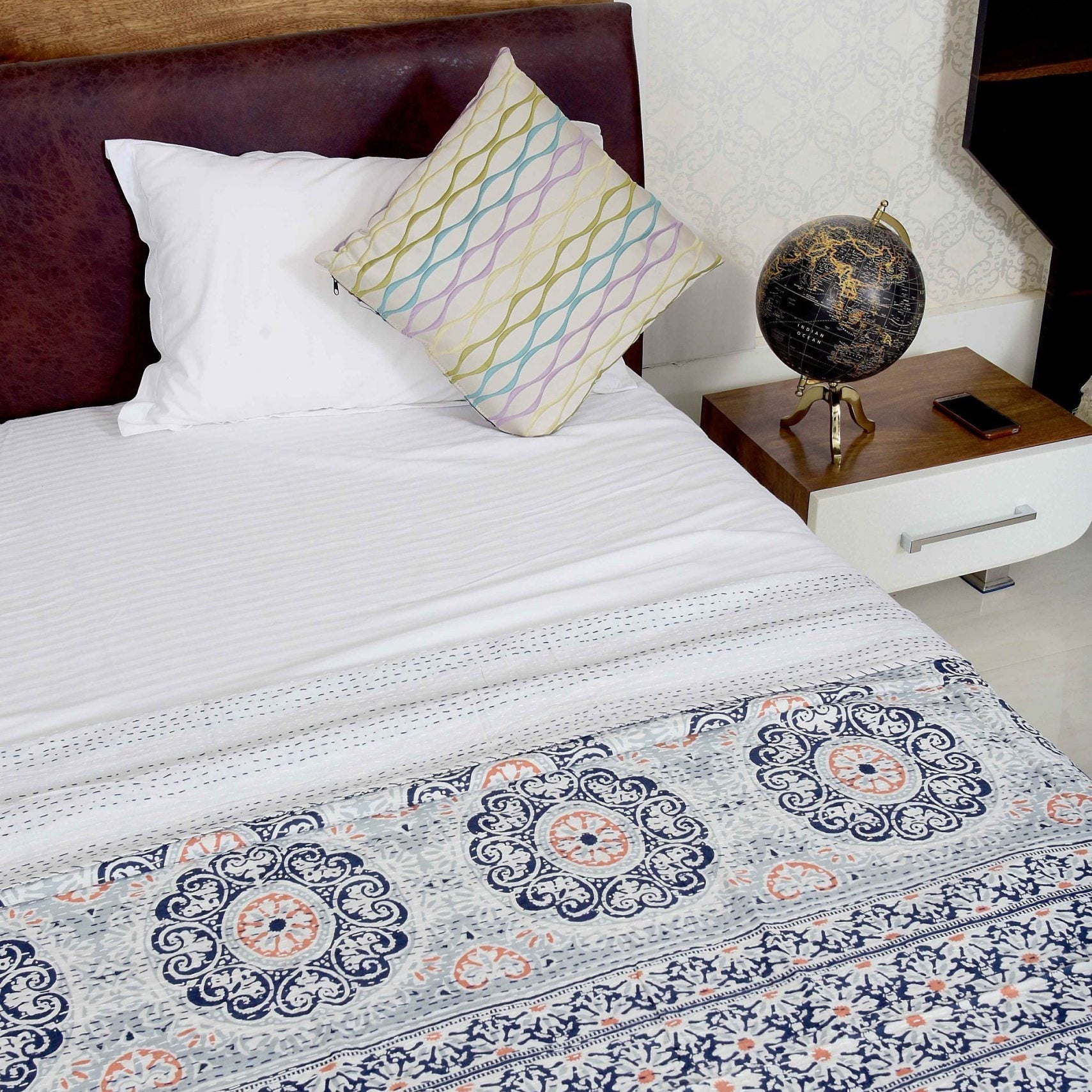 Crystals Boho Indian Kantha Quilt - Shimmering