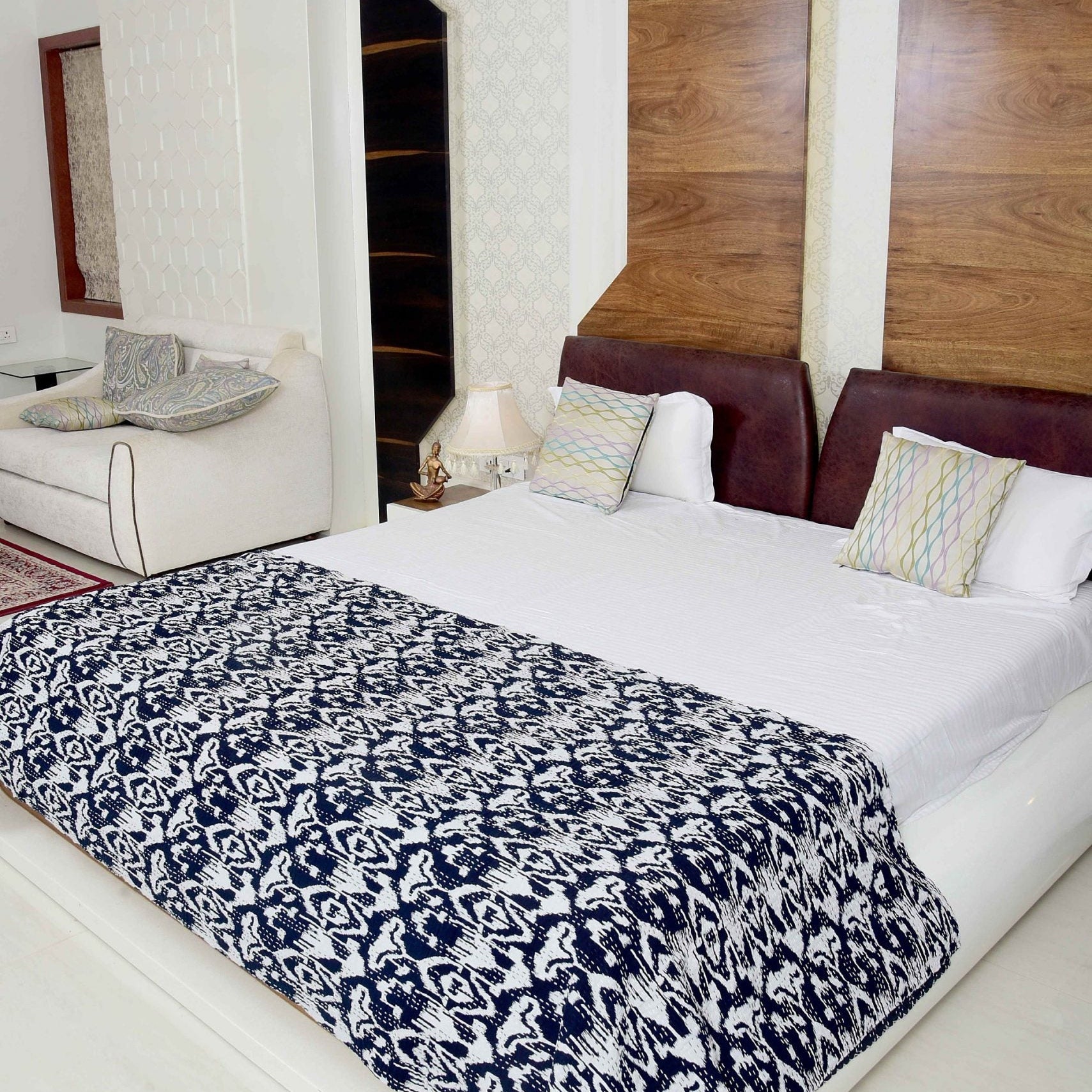 Blue Twist Boho Kantha Quilt - Vibrant Look