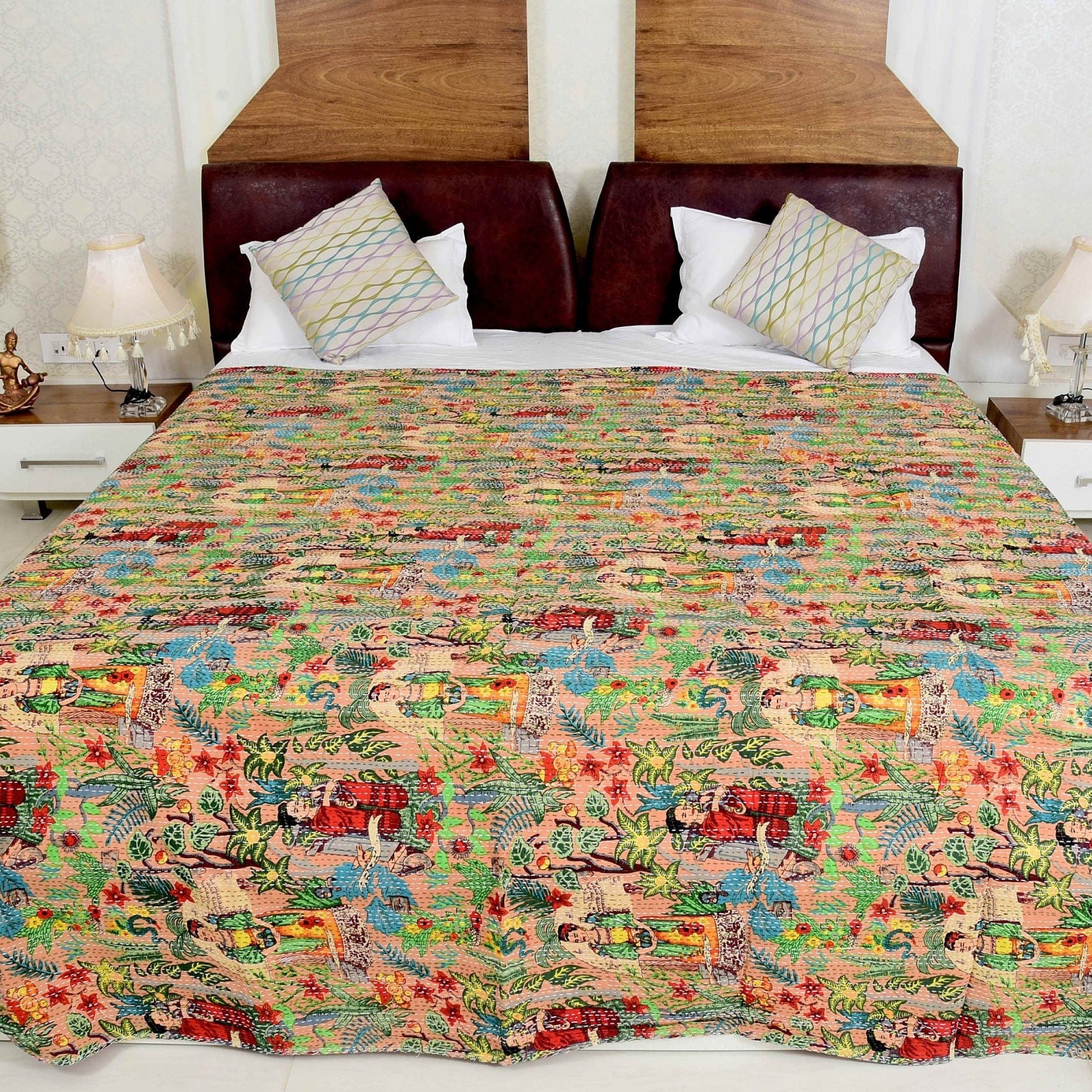 Linen Connections Kantha Quilt - Blush Pink Boho