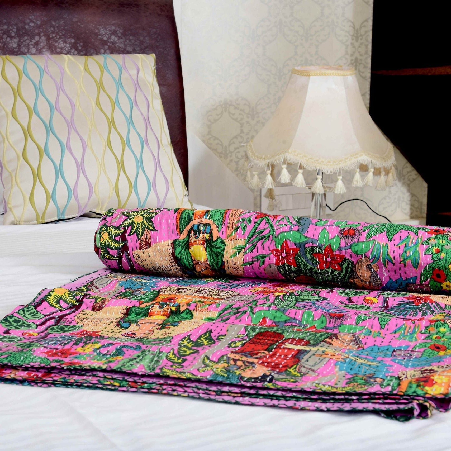 Frida Purple Boho Indian Kantha Quilt - Bold Look