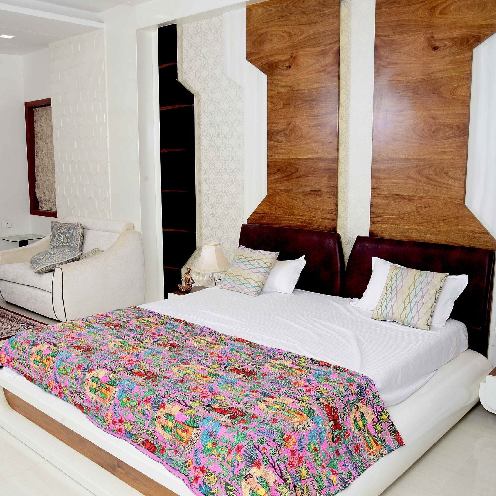 Frida Purple Boho Indian Kantha Quilt - Bold Look