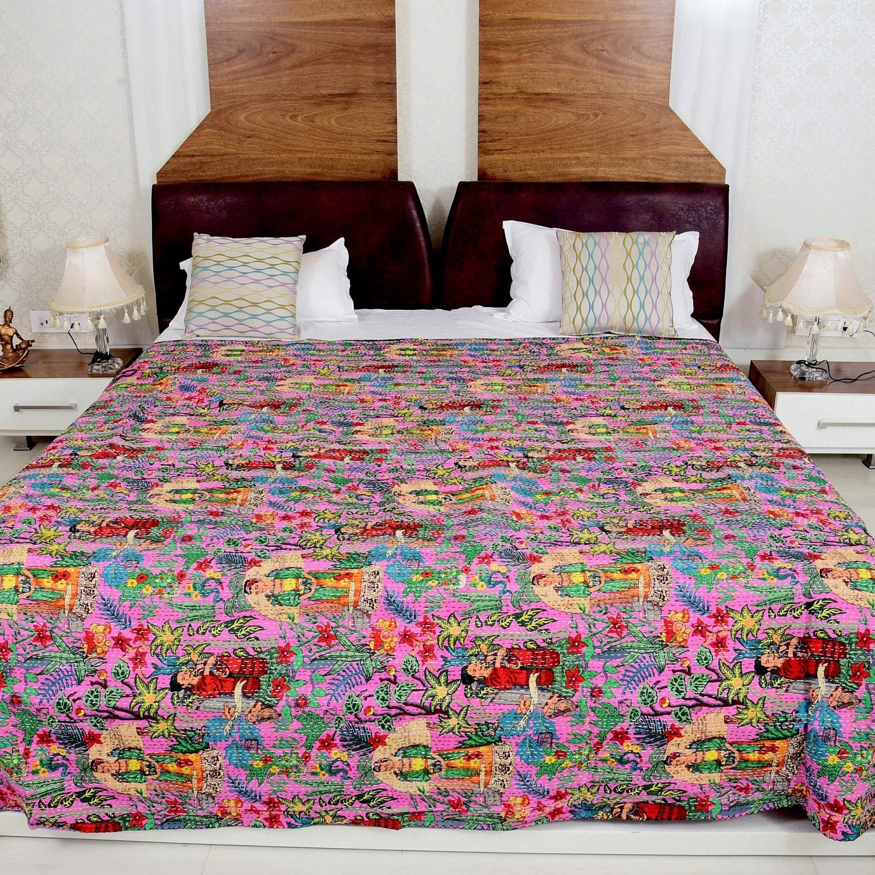 Frida Purple Boho Indian Kantha Quilt - Bold Look