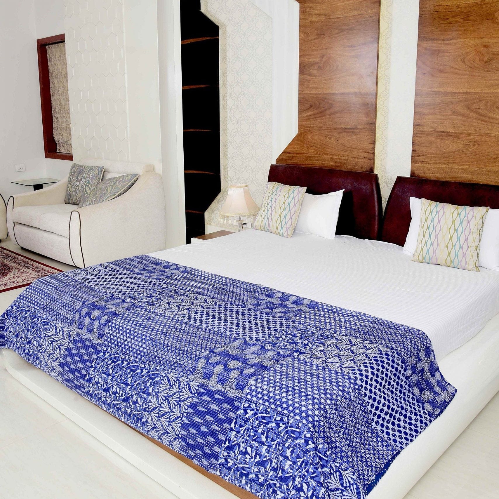 Blue Lagoon Boho Indian Kantha Quilt