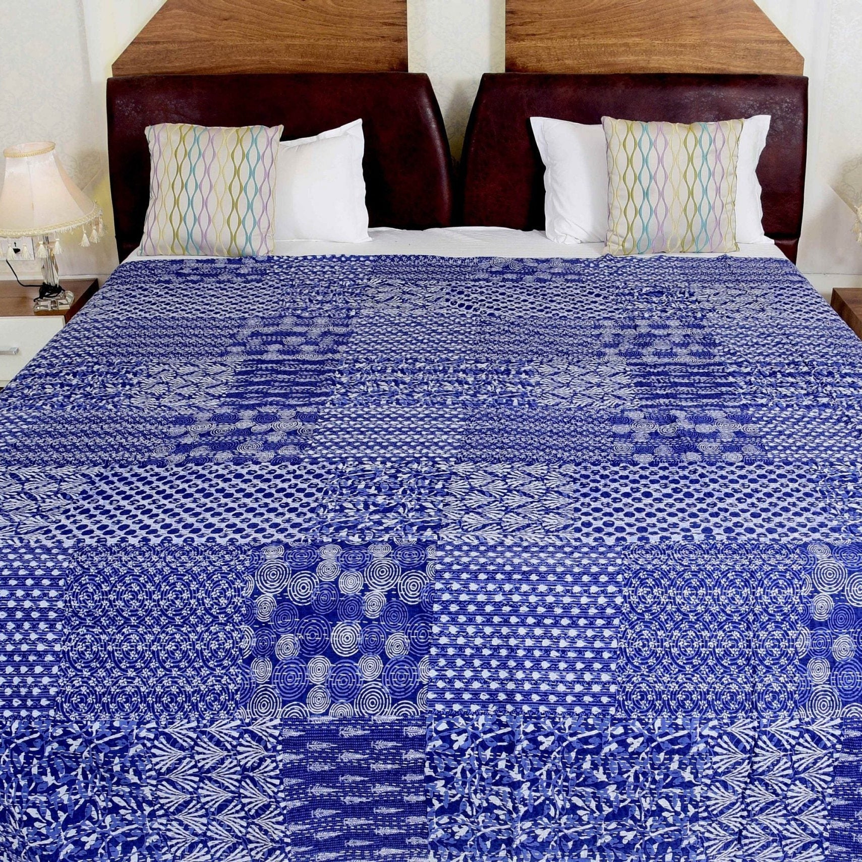 Blue Lagoon Boho Indian Kantha Quilt