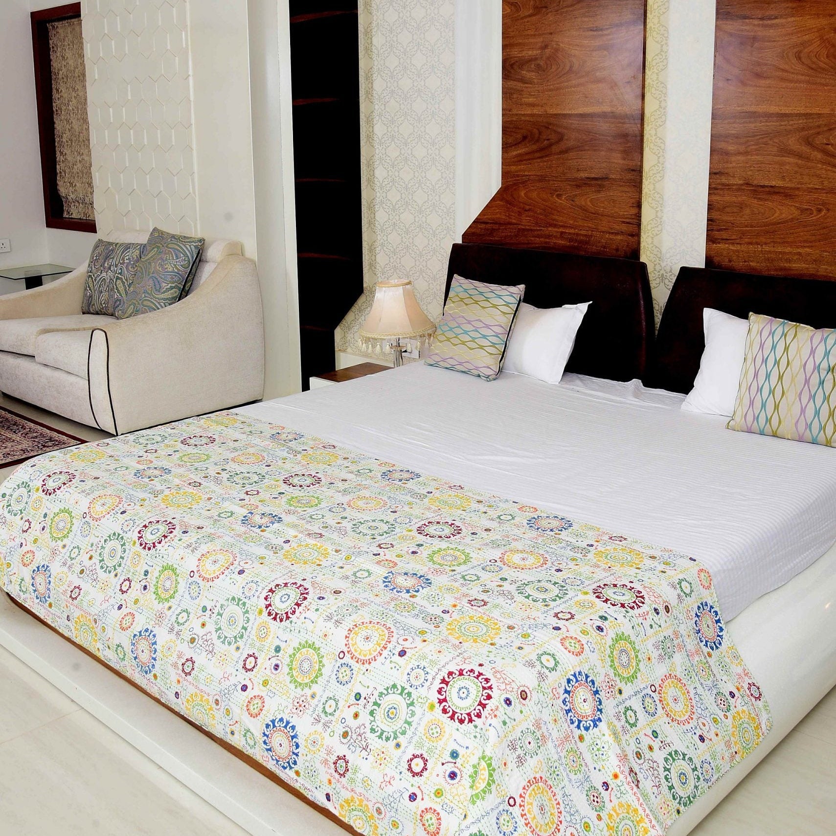 Colourful Oasis Boho Indian Kantha Quilt