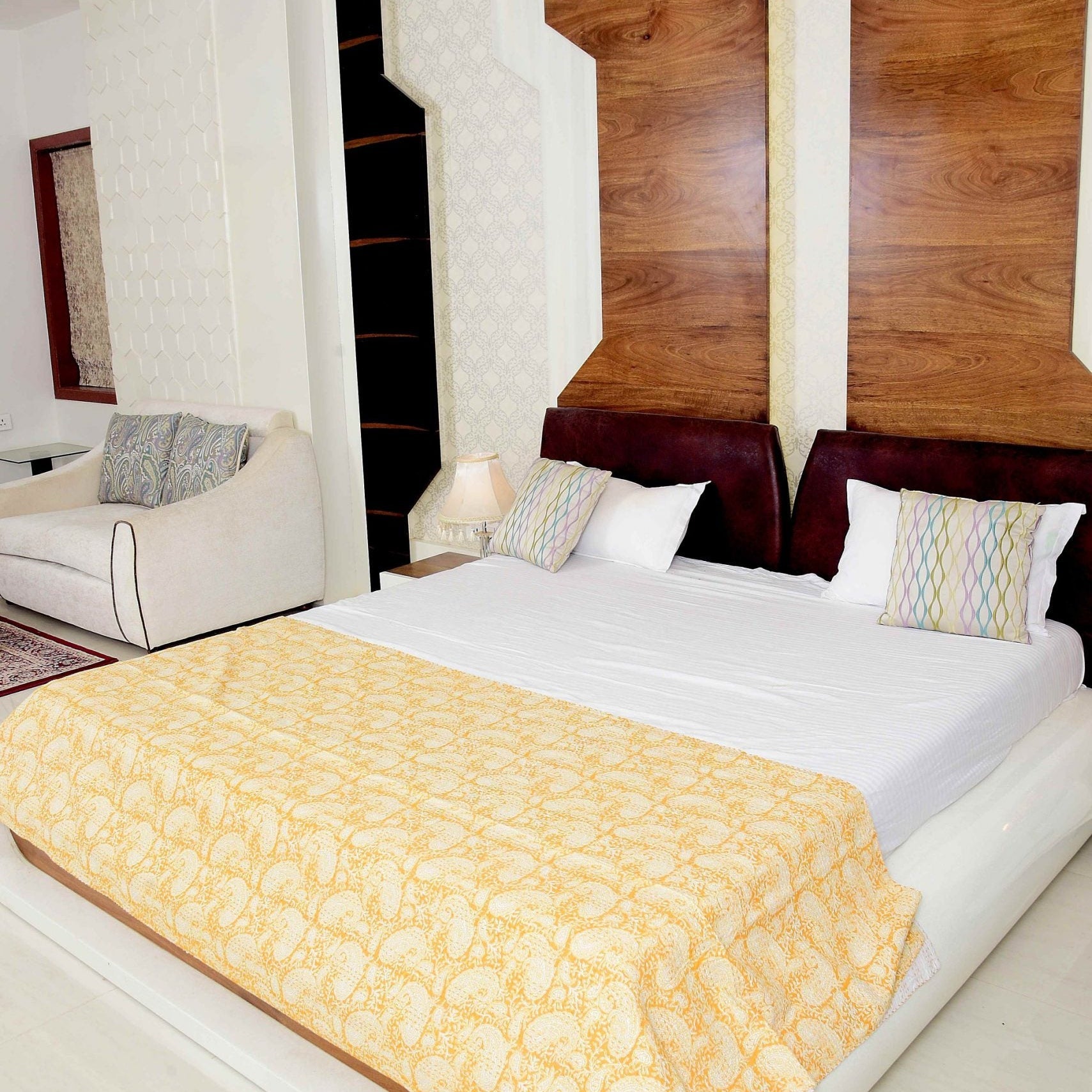 Sunny Glow Boho Indian Kantha Quilt - Bright Look