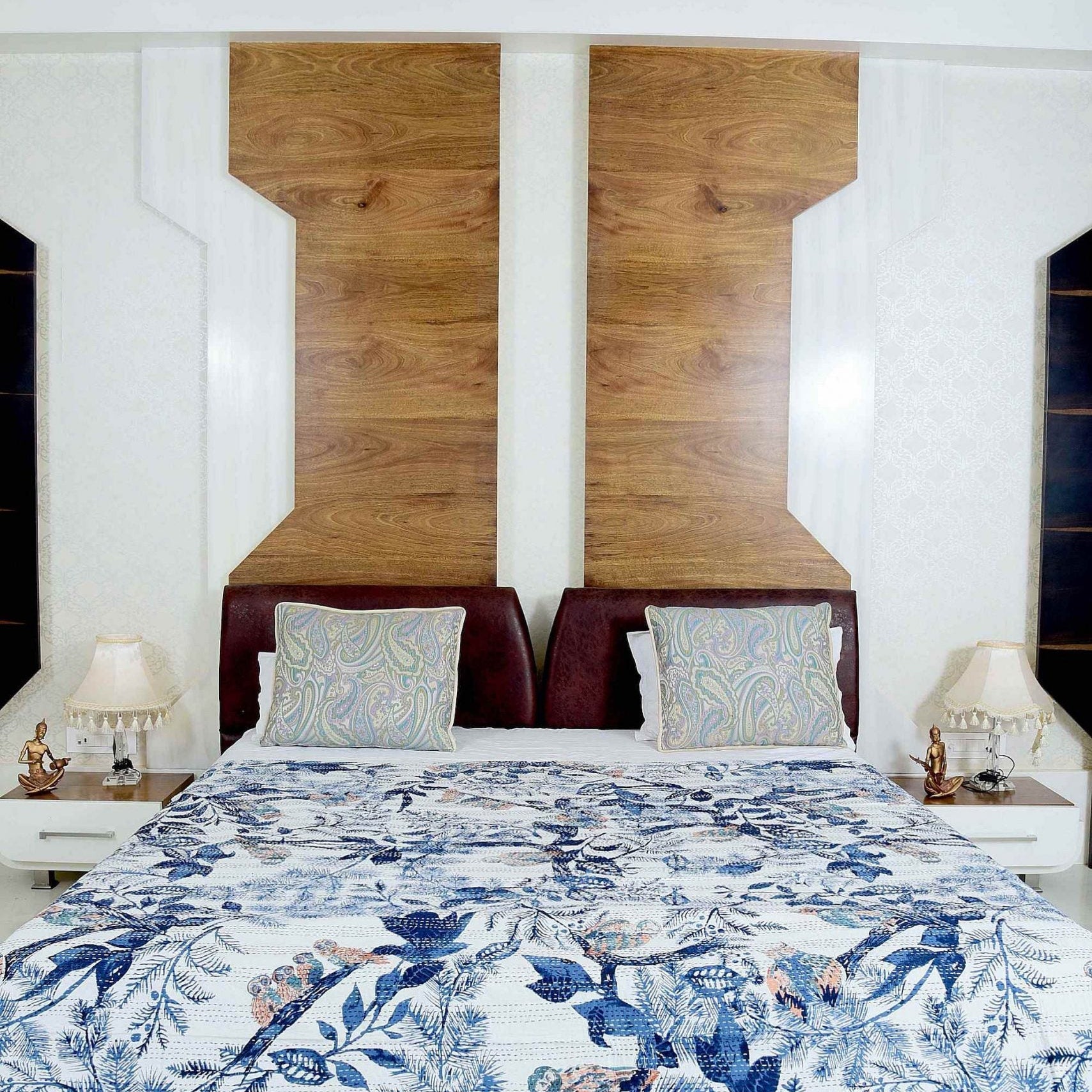 Azure Bird Kantha Quilt - King Size