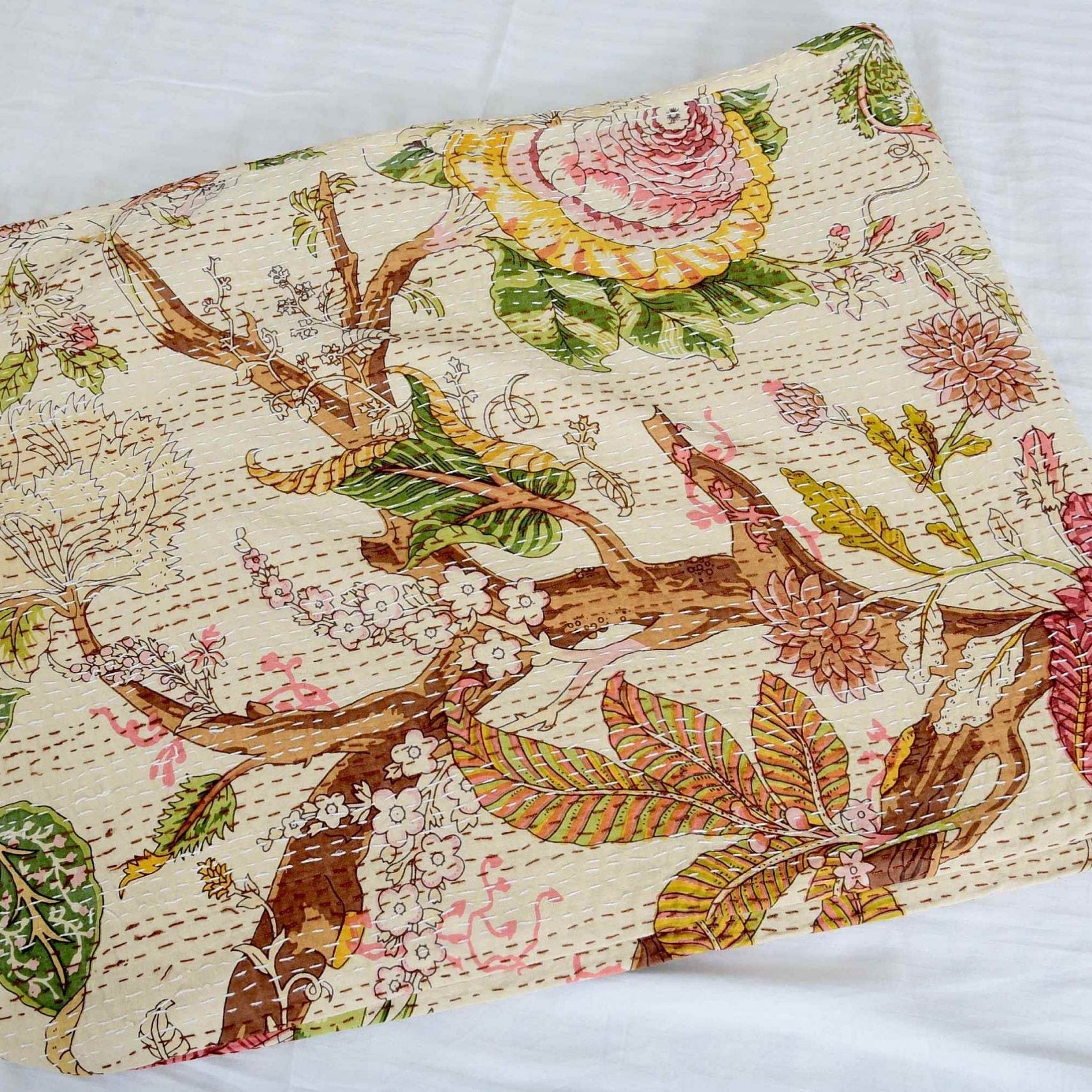 Leaf Print Kantha Quilt - King Size