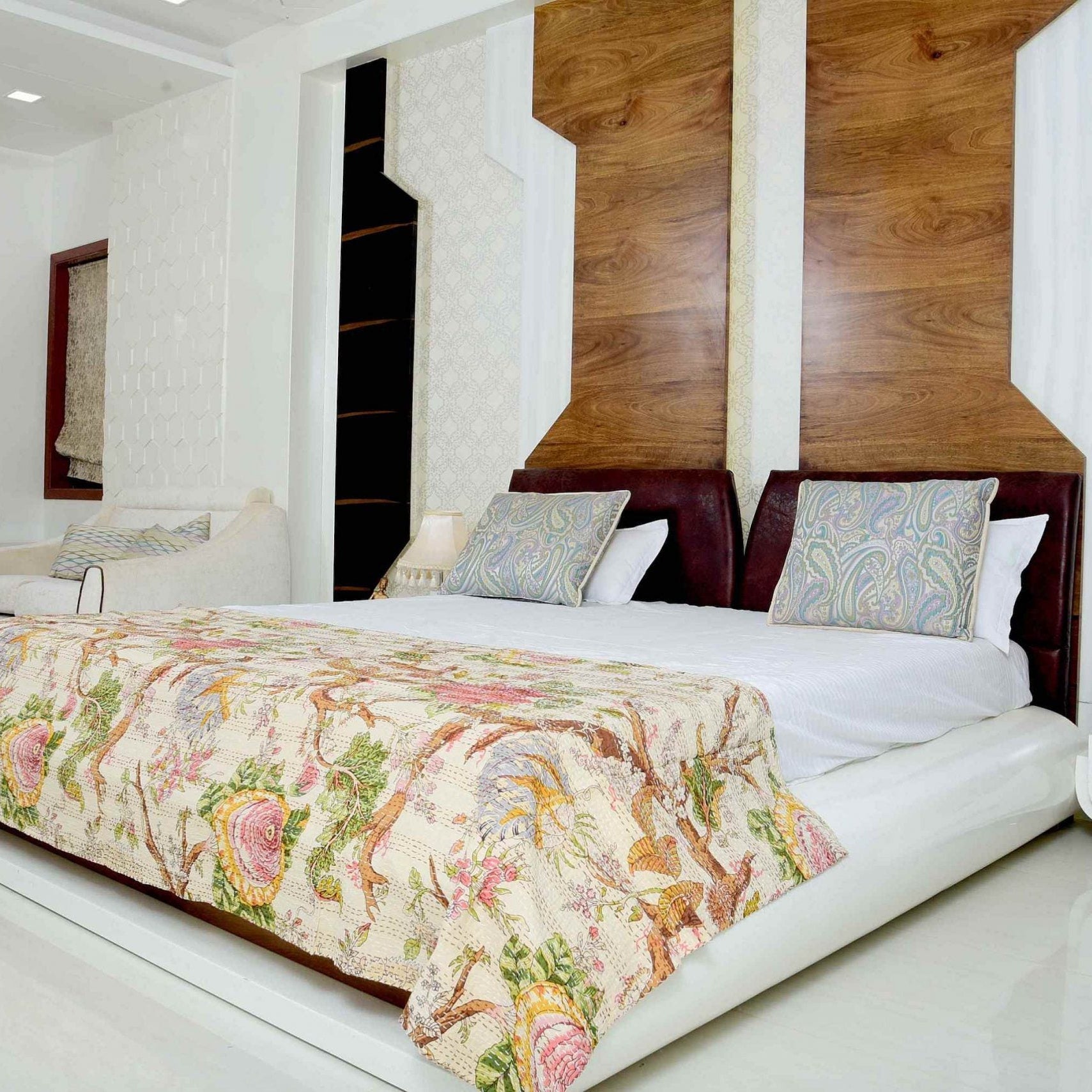 Leaf Print Kantha Quilt - King Size