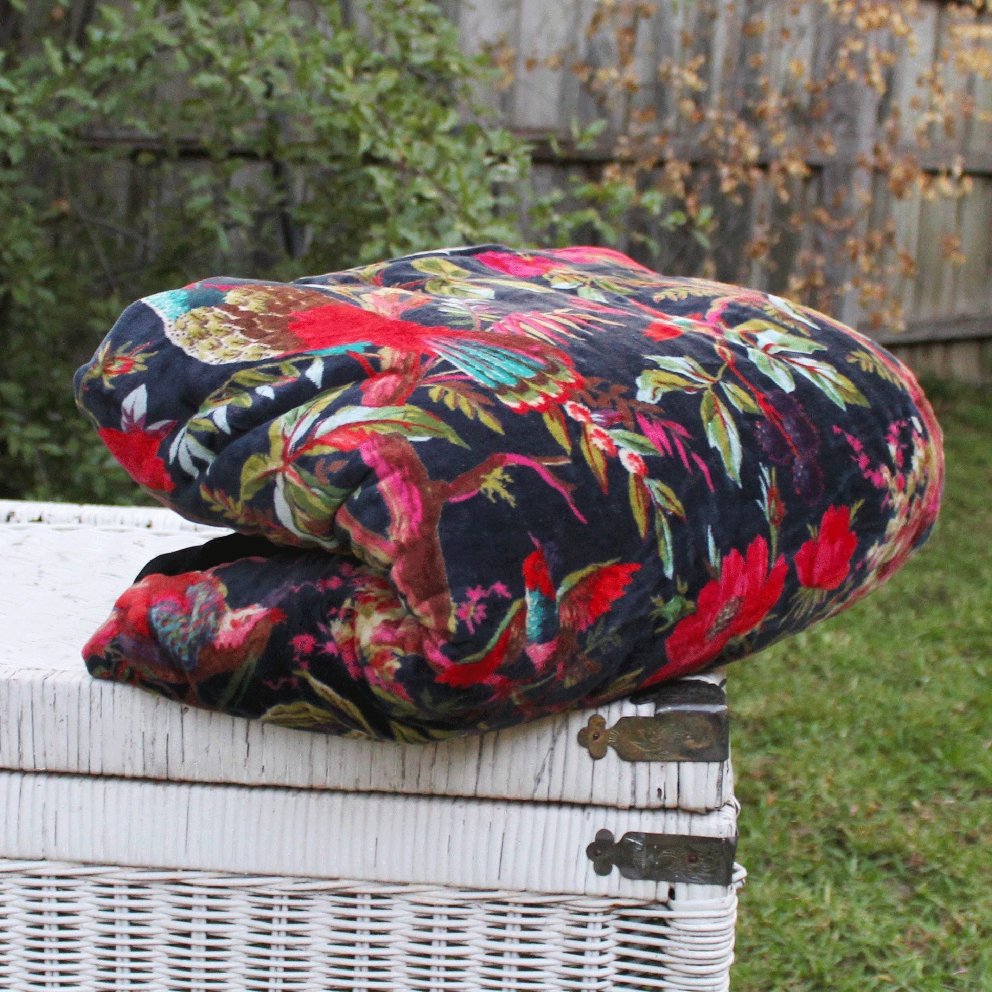 Floral Cotton Velvet Quilt - Violet Bird