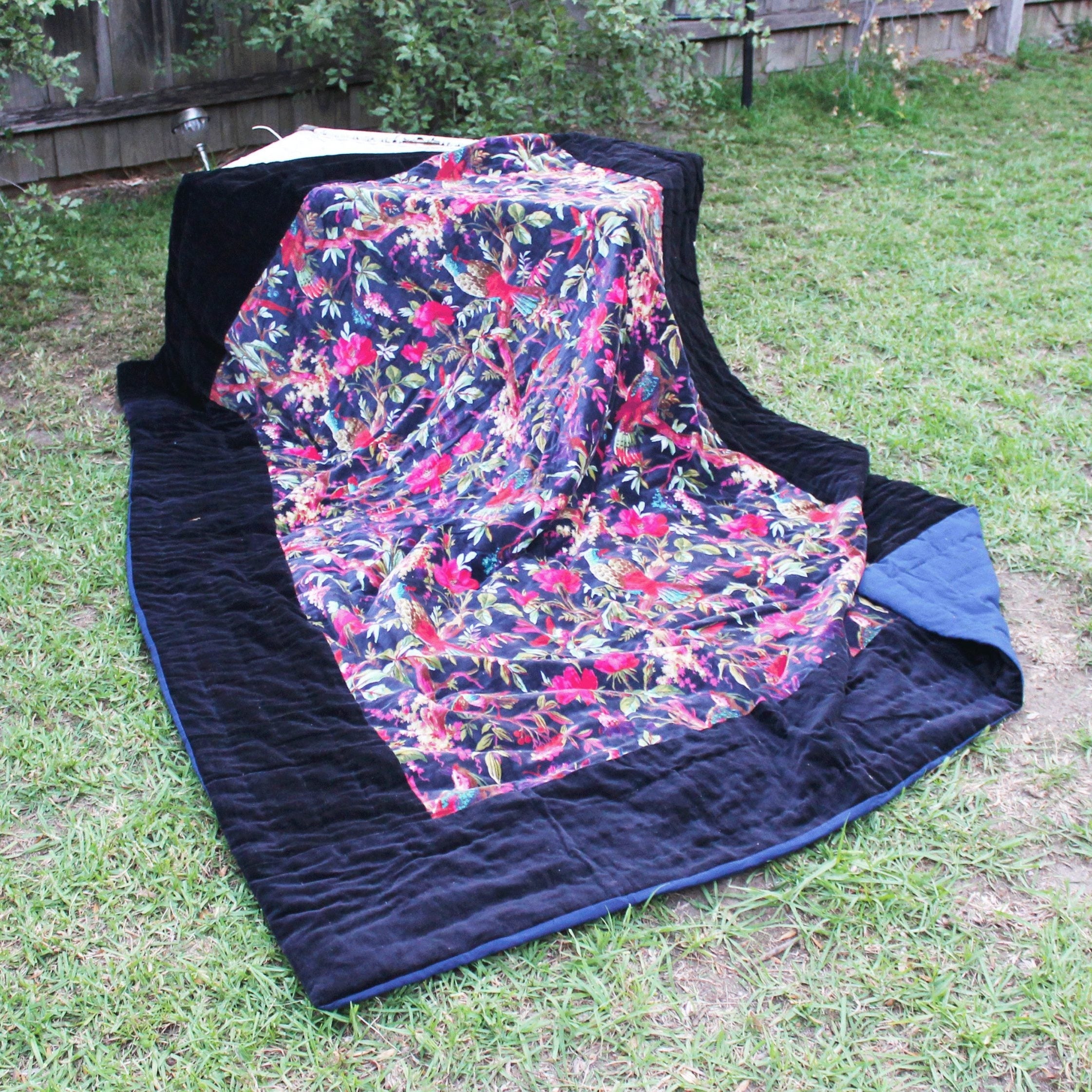 Floral Cotton Velvet Quilt - Violet Bird
