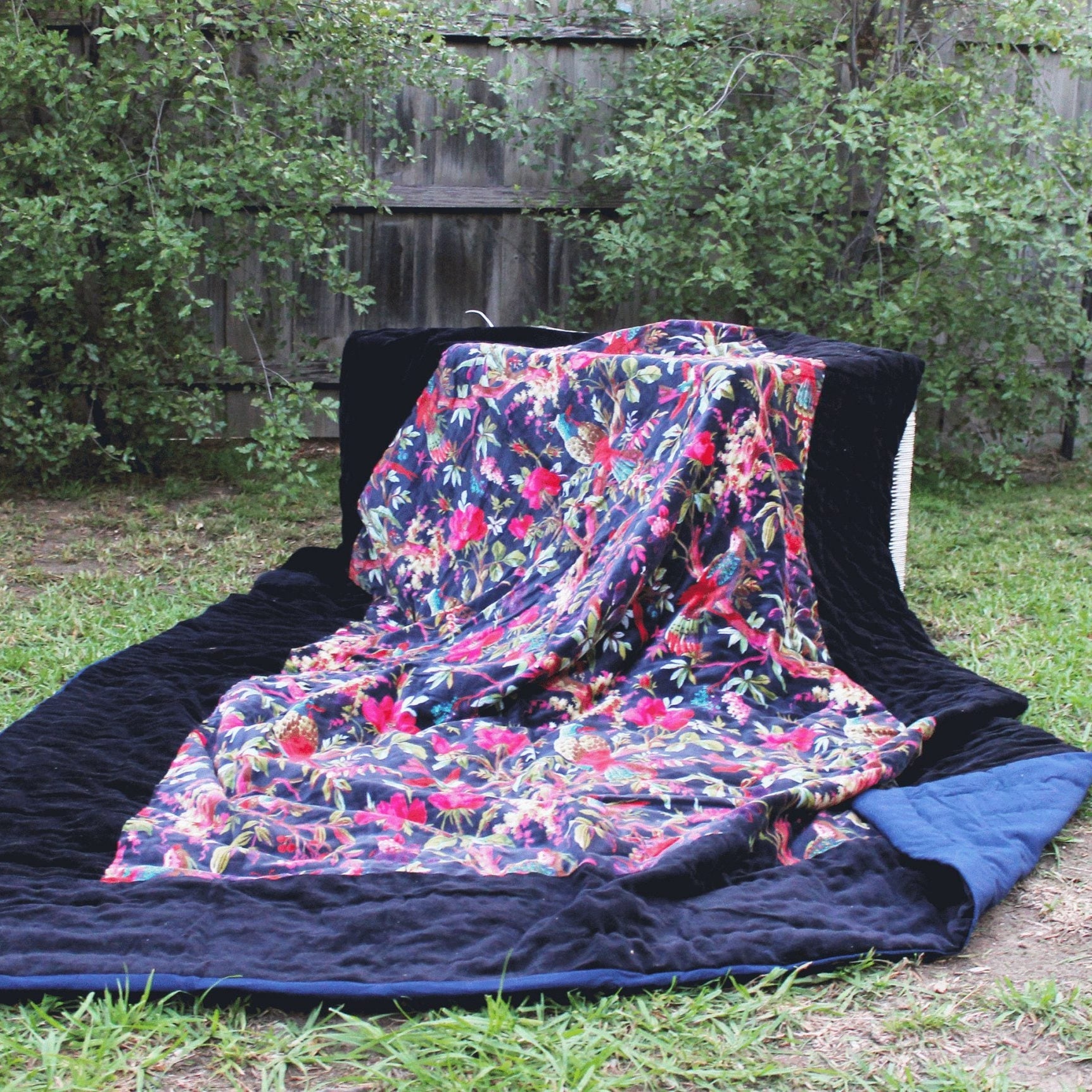 Floral Cotton Velvet Quilt - Violet Bird