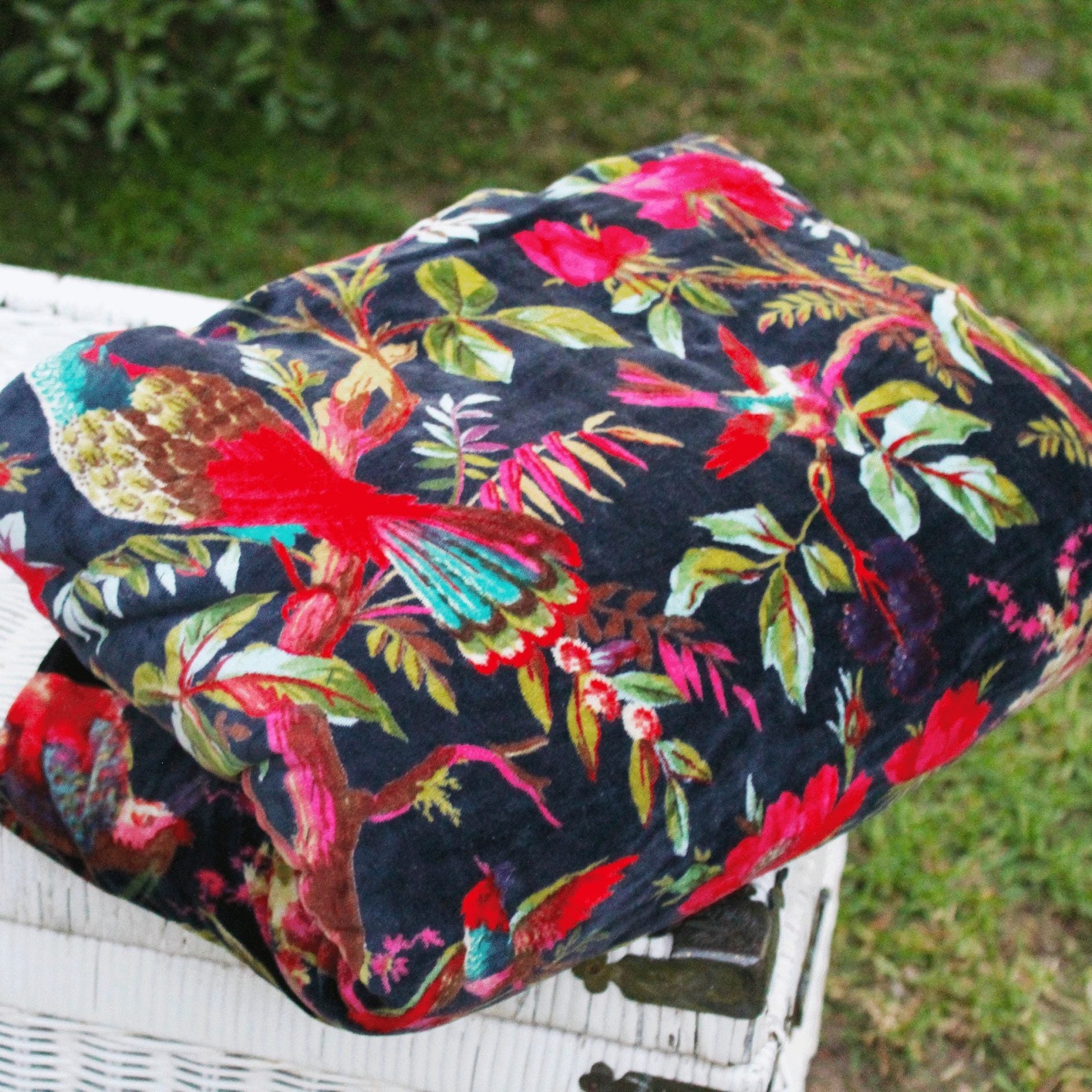 Floral Cotton Velvet Quilt - Violet Bird