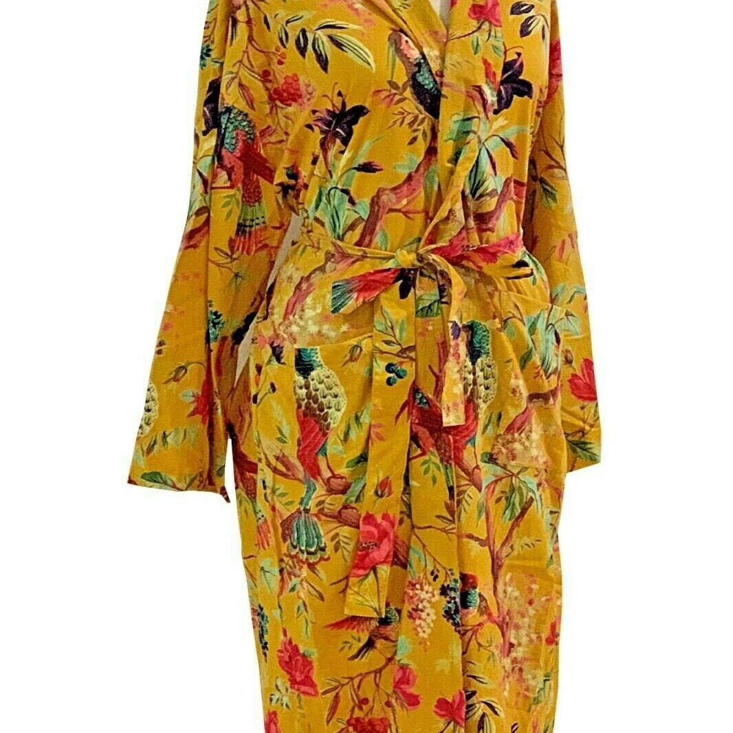 Mustard Serene Women's Cotton Kimono Robe