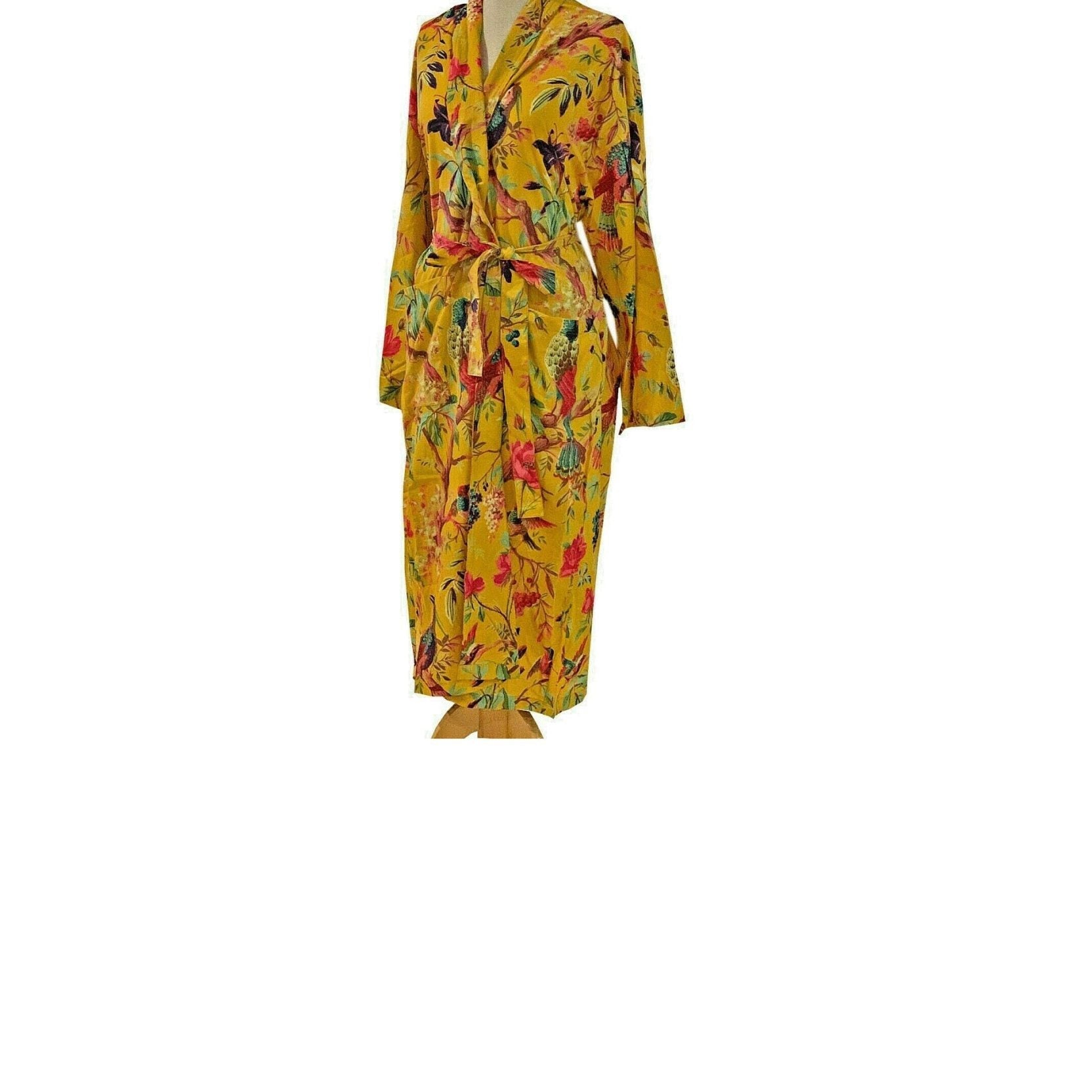 Mustard Serene Women's Cotton Kimono Robe