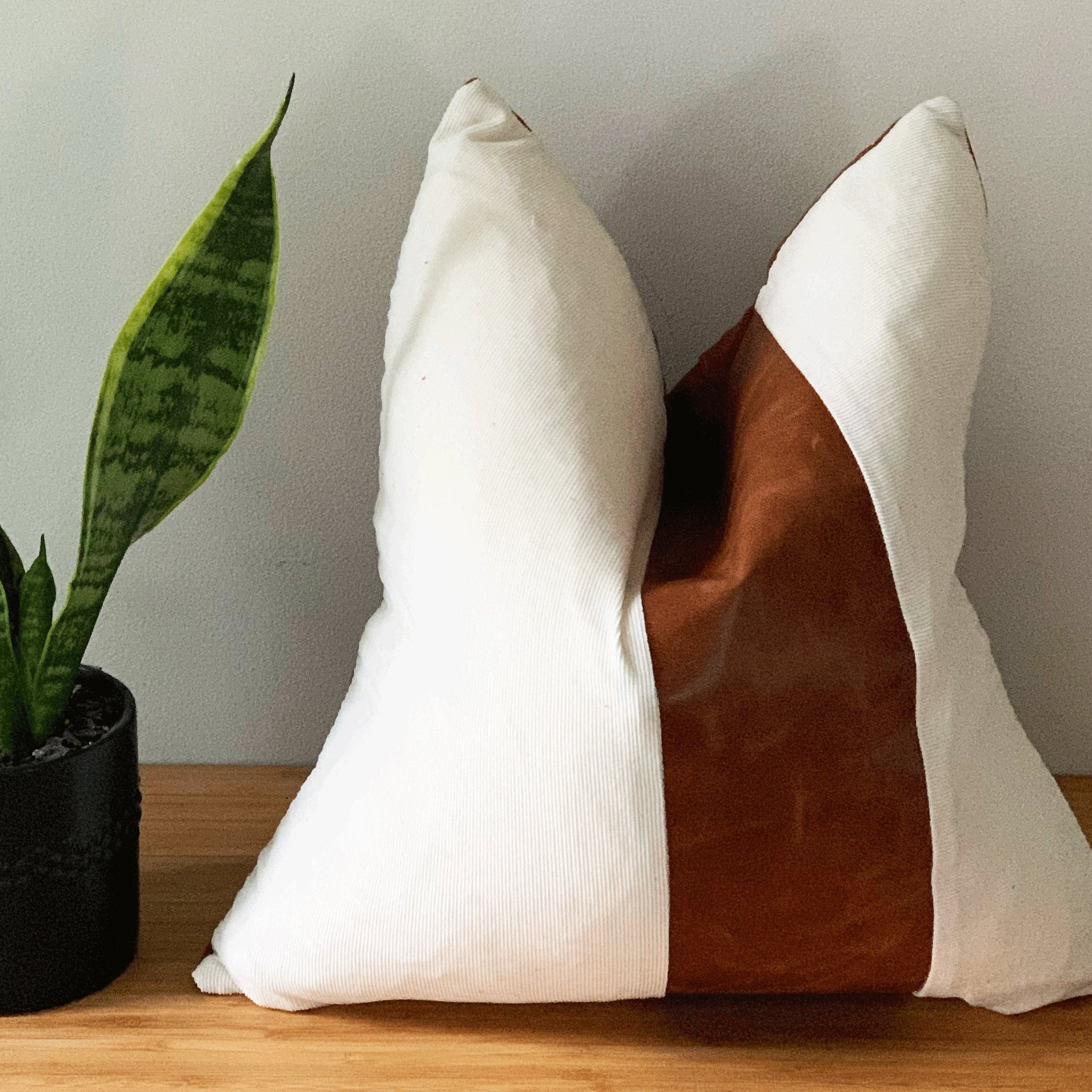 Tan Leather Cushion Cover Celestial White