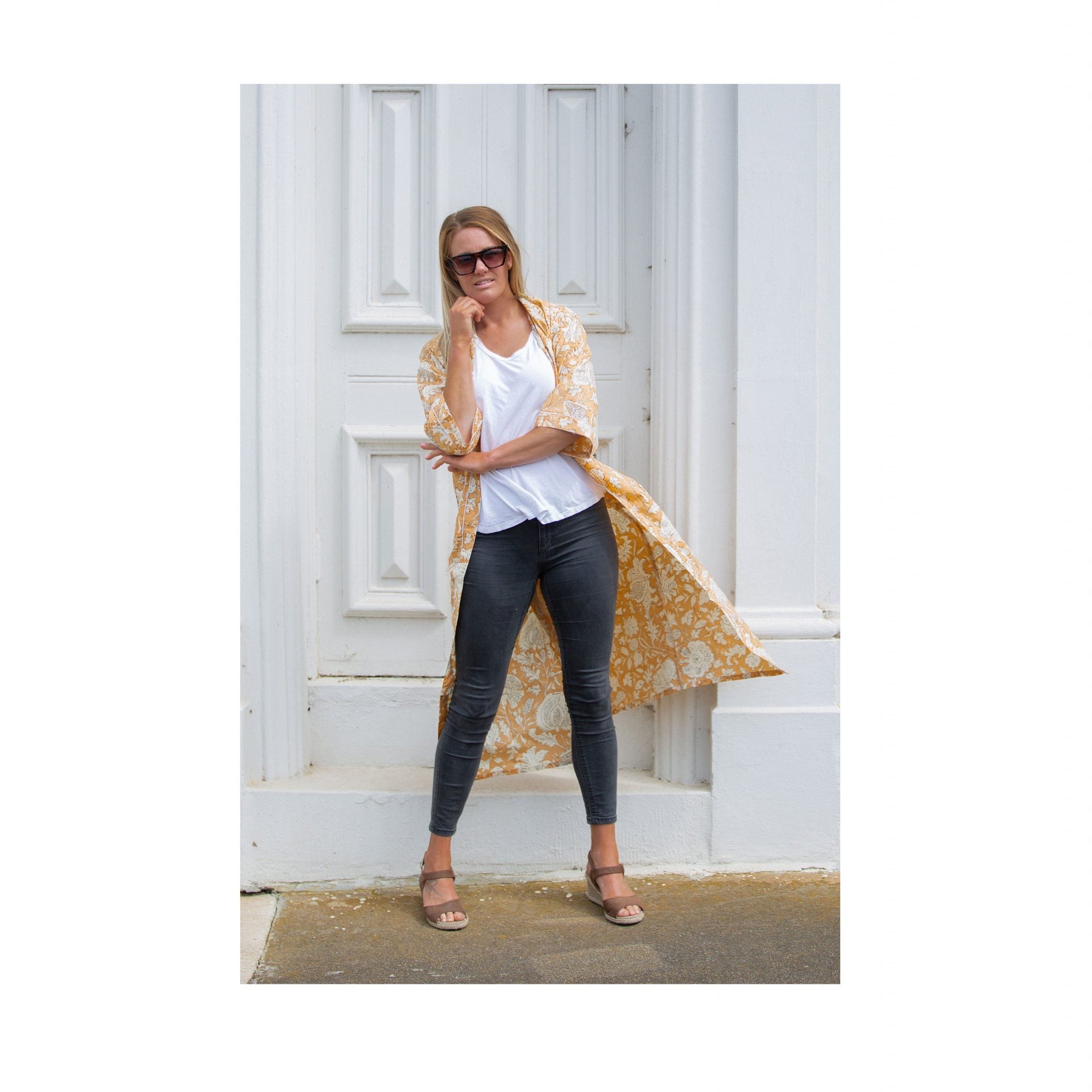 'Yellow Mischief' Women’s Cotton Kimono Robe - Fun