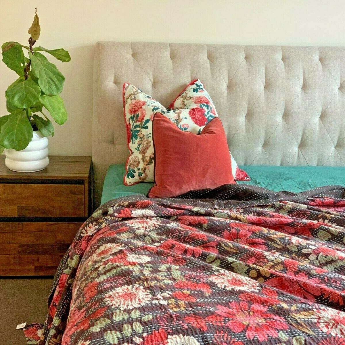 Isha Vintage Indian Kantha Quilt Bedspread