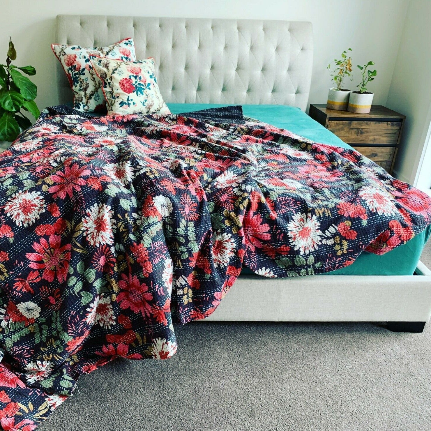 Isha Vintage Indian Kantha Quilt Bedspread