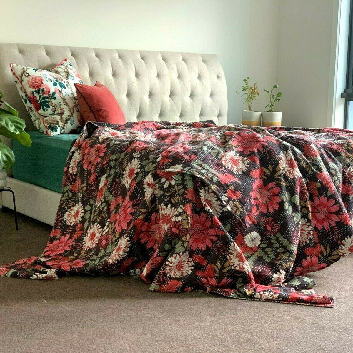 Isha Vintage Indian Kantha Quilt Bedspread