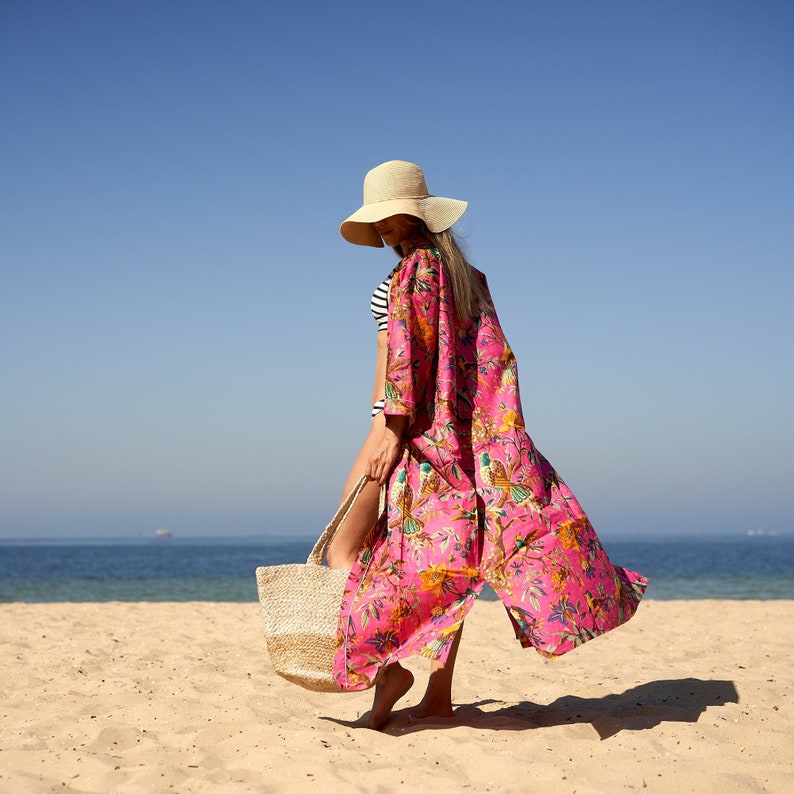 Artisan Blossom Burst' 100% Cotton Kimono Robe | Lightweight Dressing Gown