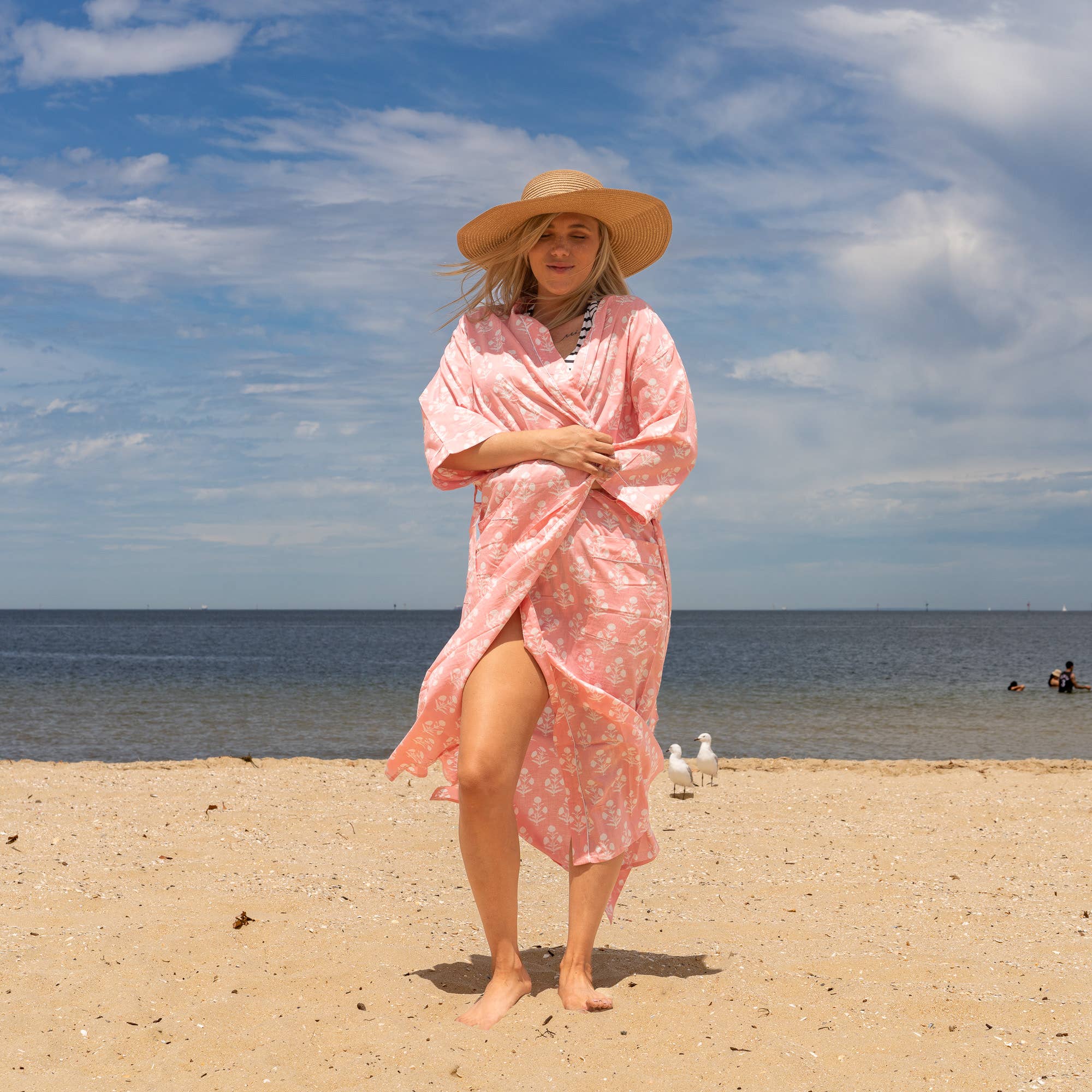 PEACH FLORAL' Women's Cotton Kimono Robe - Soft Floral