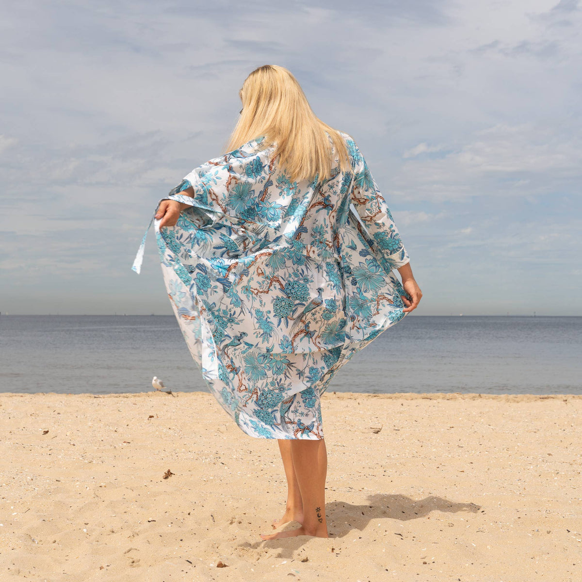 BLUE PEACOCK' Women's Cotton Kimono Robe - Boho Vibes holiday gift