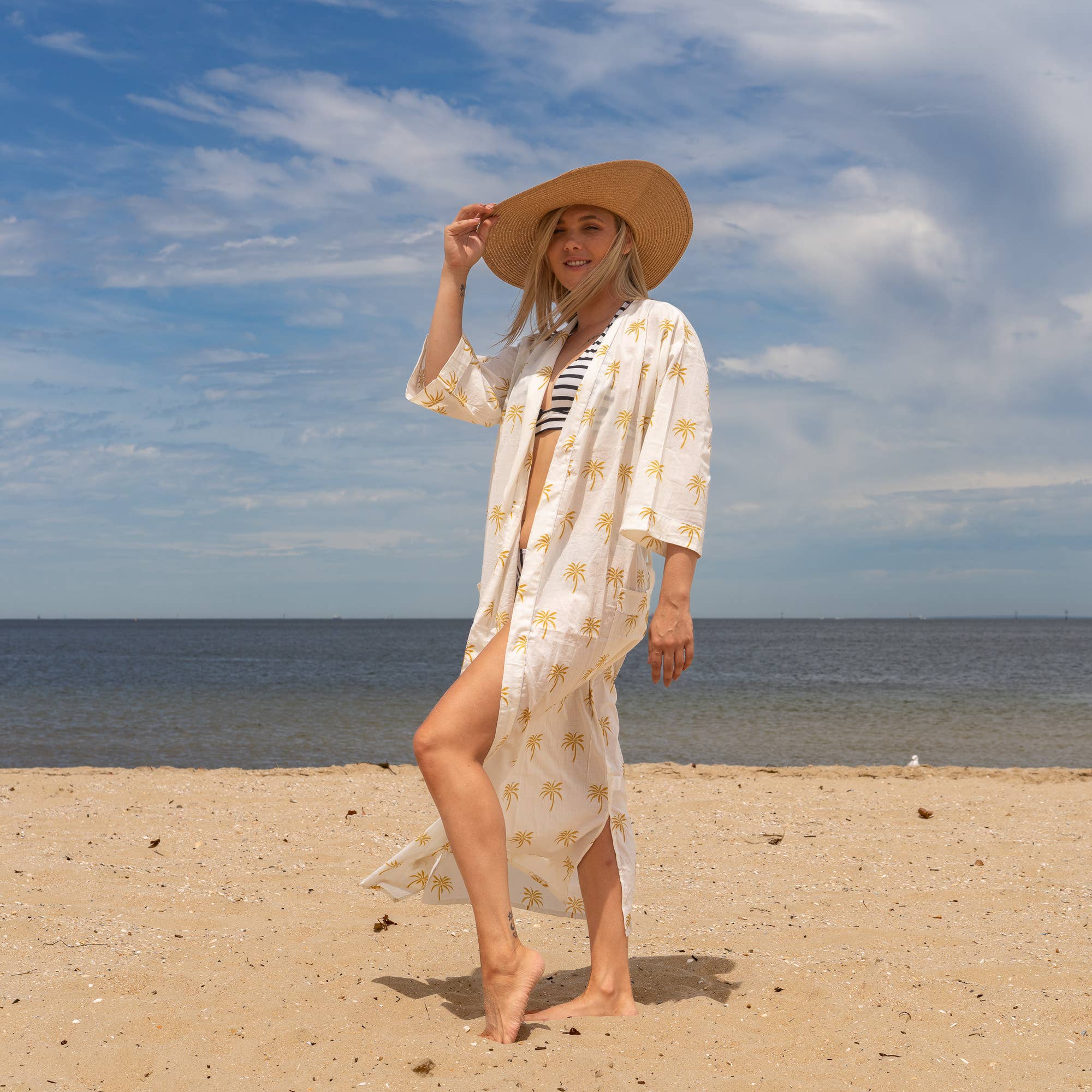BOHO PALM' Women's Cotton Kimono Robe - Boho Chic