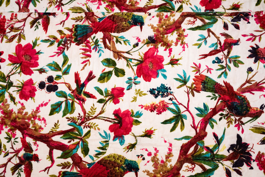 Tropical Birds Velvet Quilt - Handcrafted Artisan Block Print Bedding