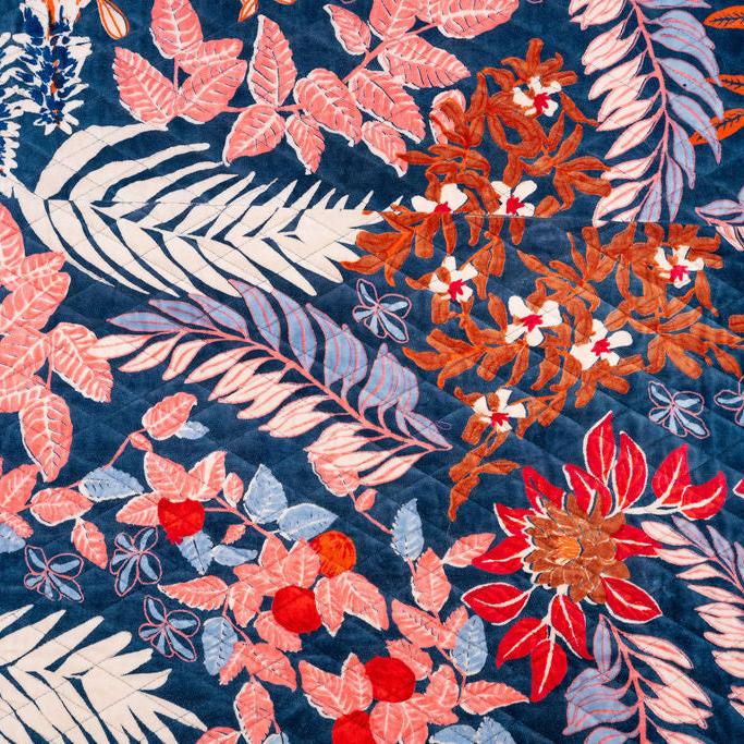 Tropical Garden Velvet Quilt - Bird & Floral Design