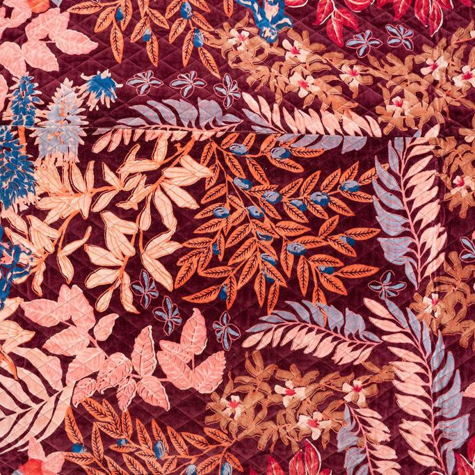 Embroidered Velvet Quilt - Autumn Garden in Rust & Wine