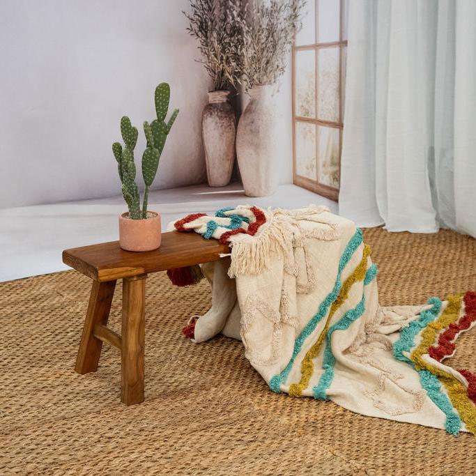 Boho Cotton Throw Blanket - Handwoven Textured Design with Tassel Finish | 125x175cm