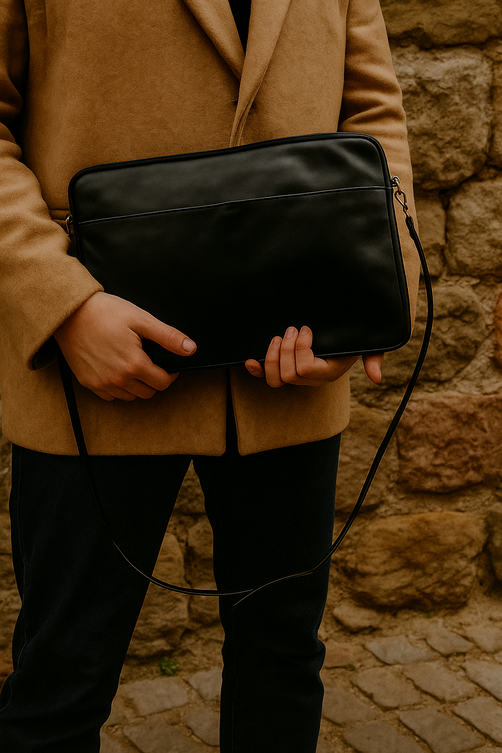 Midnight Noir Leather Laptop Sleeve - Sleek Fit