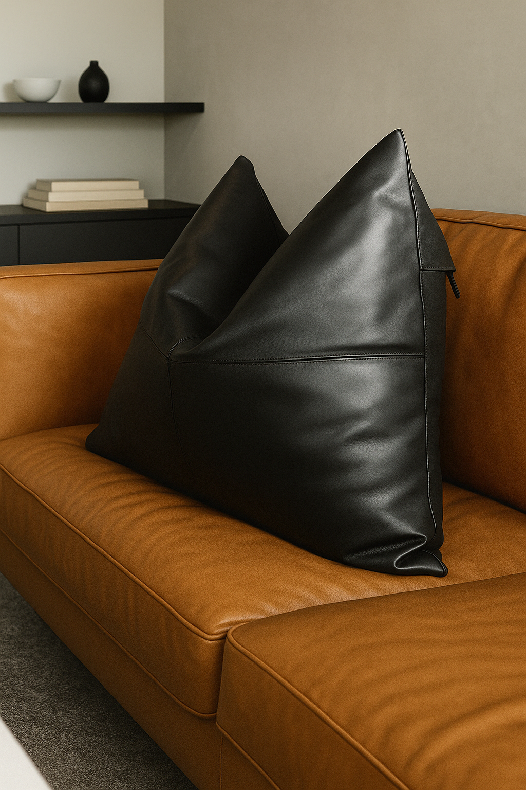Midnight Luxe Leather & Cotton Cushion Cover