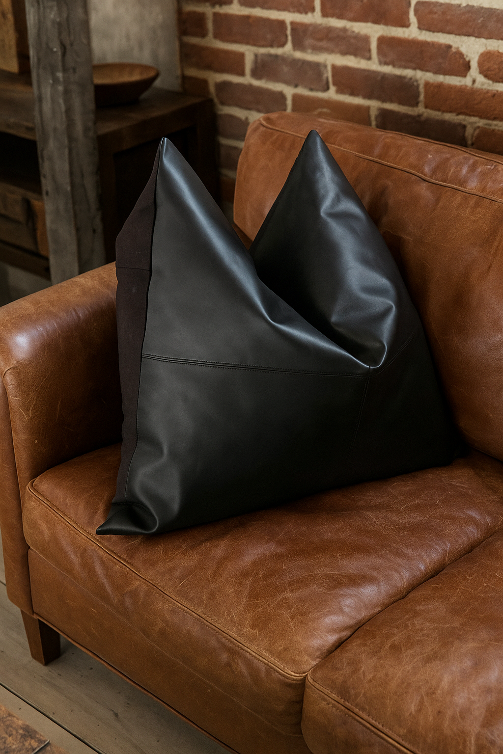 Midnight Luxe Leather & Cotton Cushion Cover