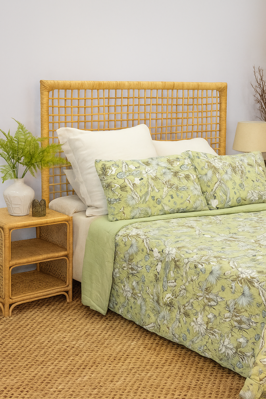 Green Botanical Cotton Quilt Set - Reversible Bedding