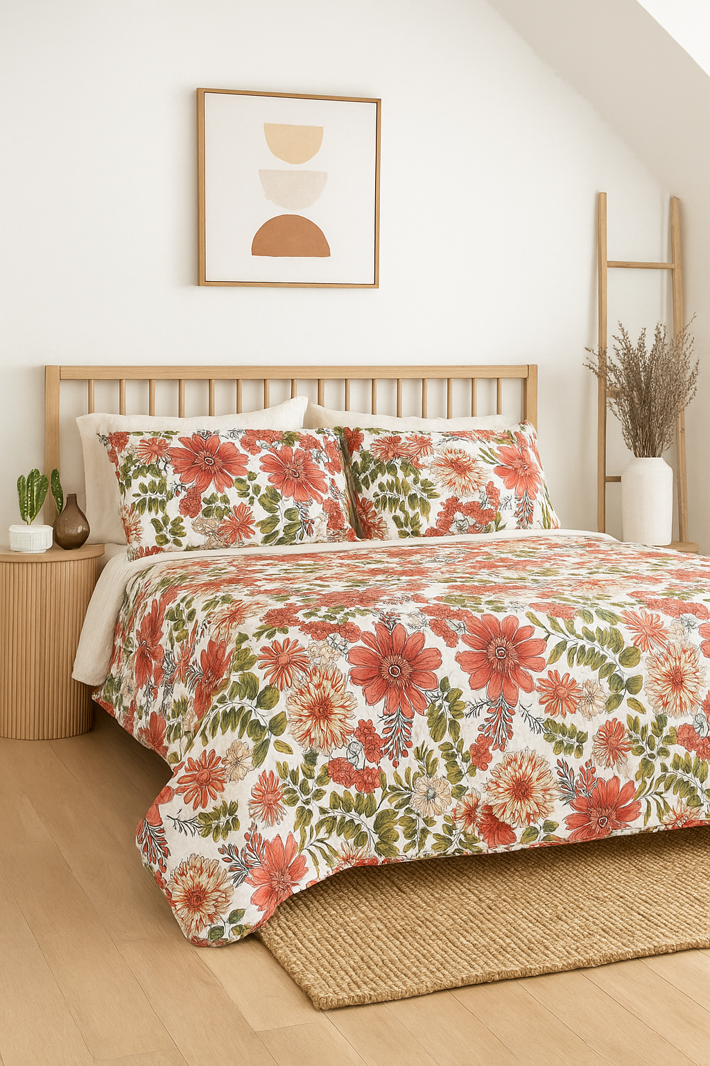 Coral Bloom Cotton Quilt Set - Floral King Size