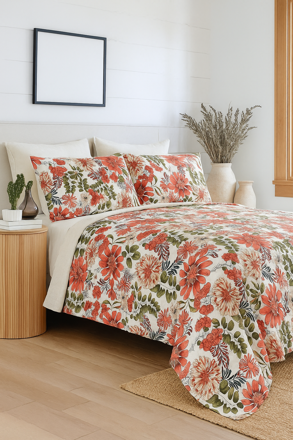 Coral Bloom Cotton Quilt Set - Floral King Size