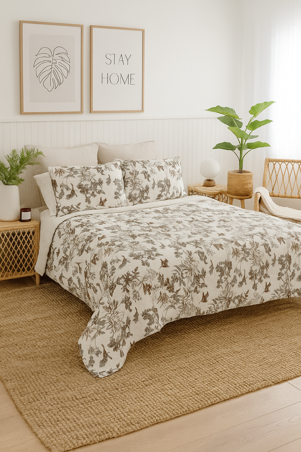 Eucalyptus Breeze Quilt Set - Earthy Florals & Birds