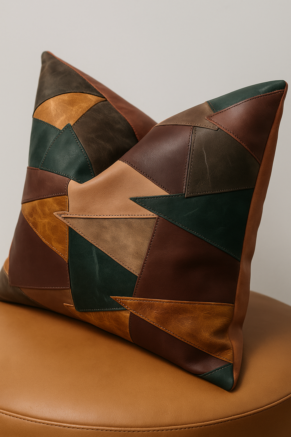 Rustic Boho Cushion Cover – Leather Patchwork in Warm Earth Tones
