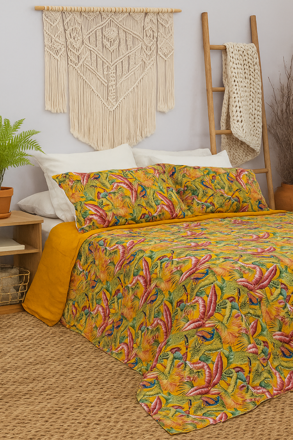 Tropical Paradise Cotton Quilt - Birds & Sunset Hues
