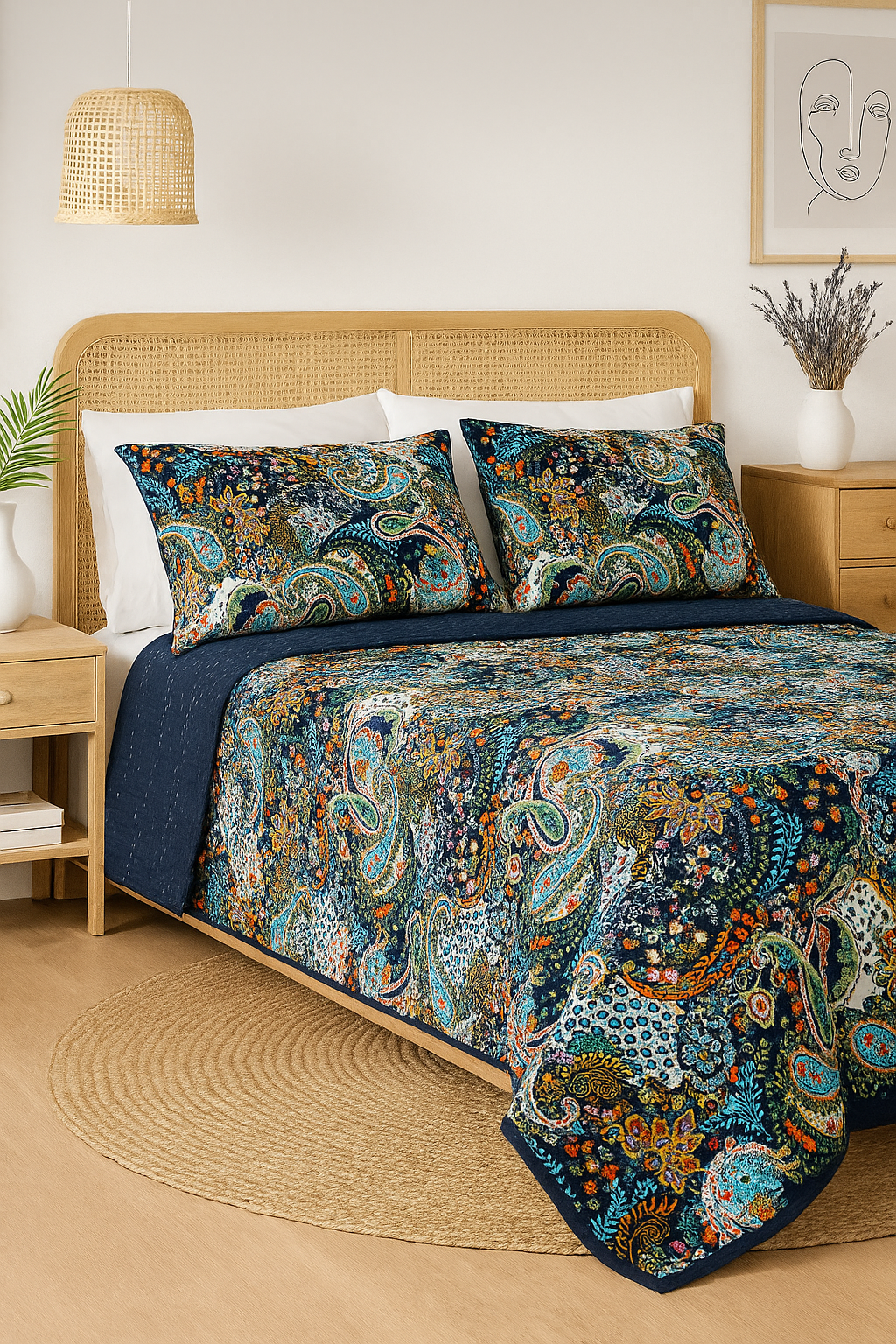 Bohemian Midnight Paisley Quilt Set - 210x250cm