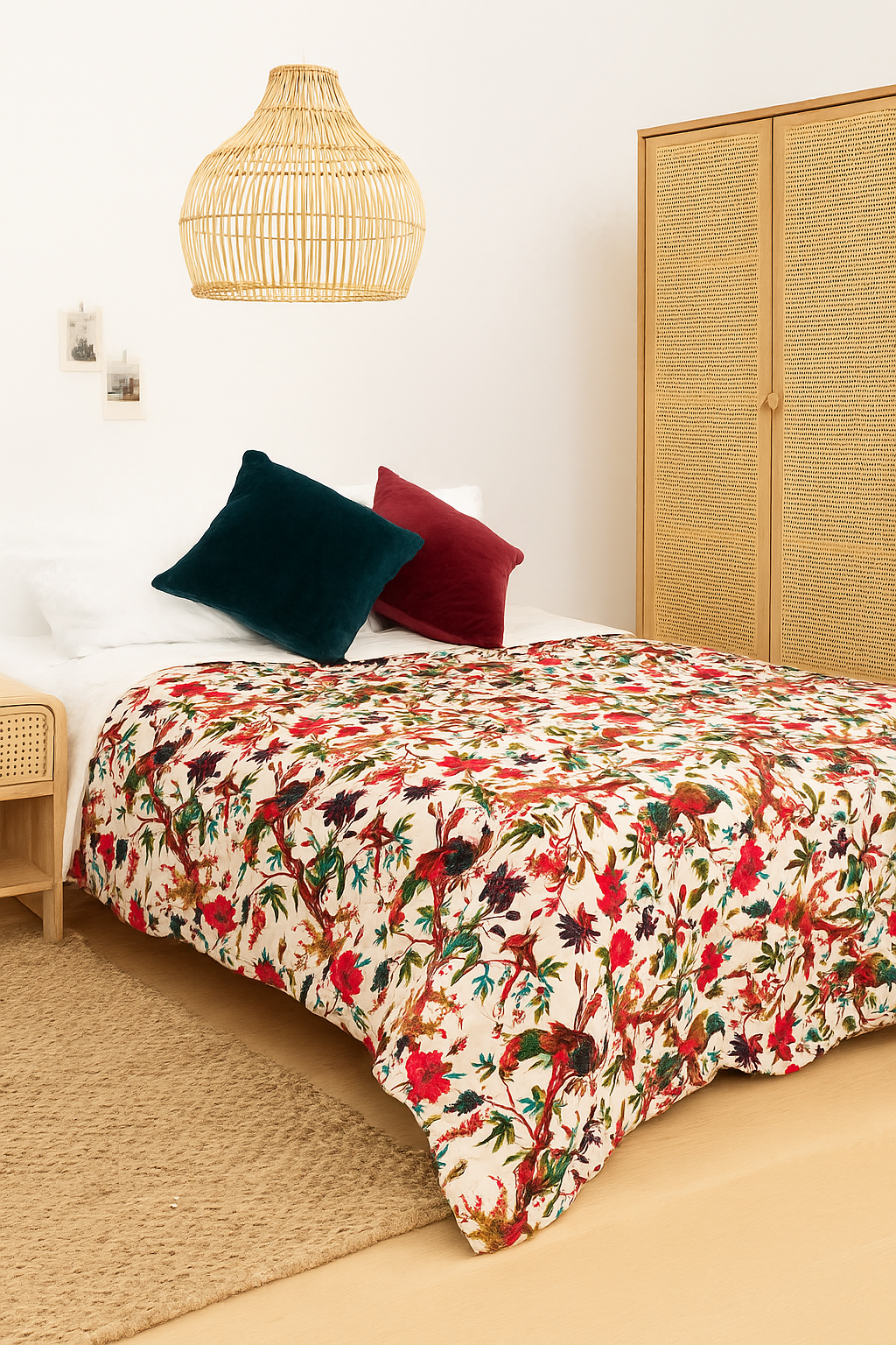 Tropical Birds Velvet Quilt - Handcrafted Artisan Block Print Bedding