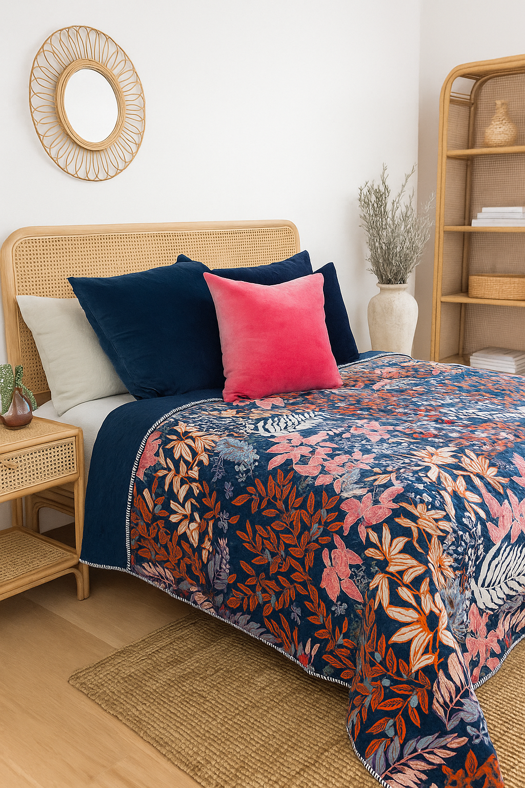 Tropical Garden Velvet Quilt - Bird & Floral Design