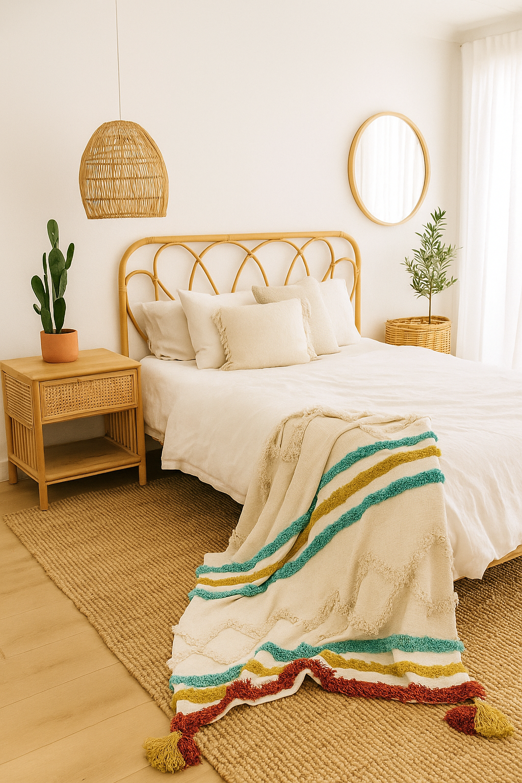 Boho Cotton Throw Blanket - Handwoven Textured Design with Tassel Finish | 125x175cm