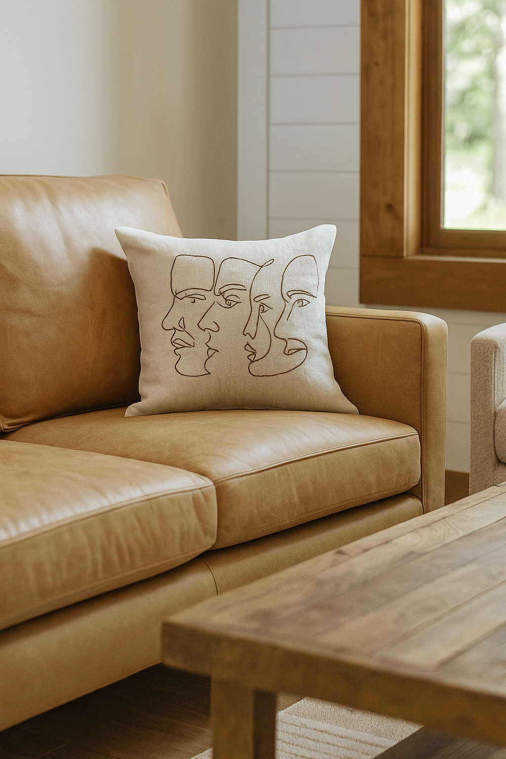 Handmade Cowhide Cushion Cover - Abstract Face Design