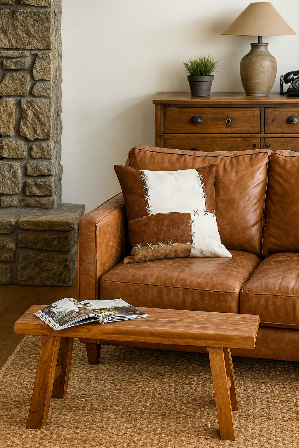 Handmade Patchwork Cowhide Cushion - Rustic Luxe 45x45