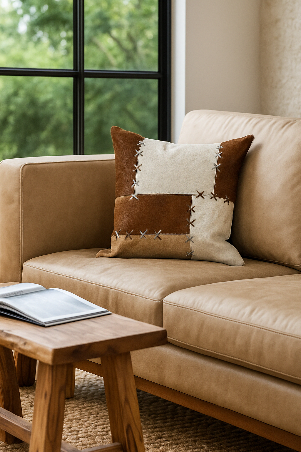 Handmade Patchwork Cowhide Cushion - Rustic Luxe 45x45