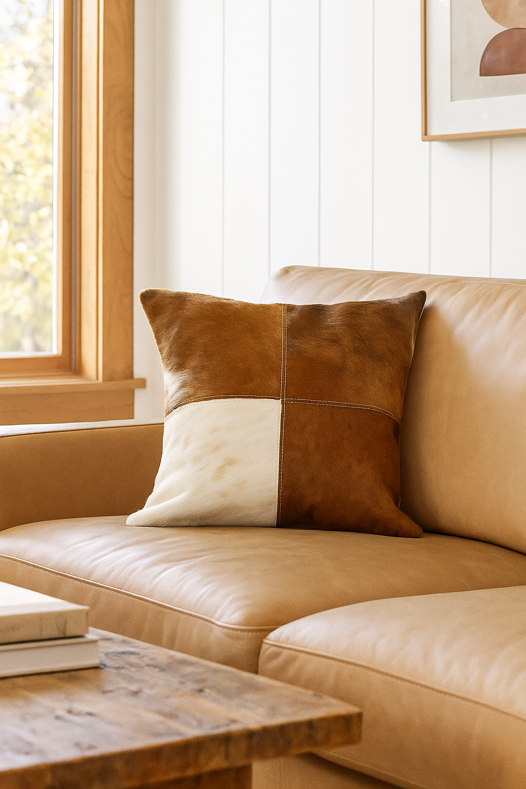 Cowhide Leather Cushion Cover - Natural Patchwork 45x45