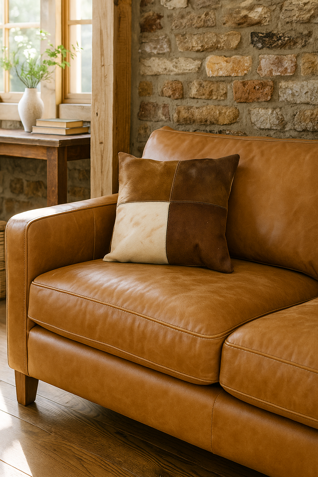 Cowhide Leather Cushion Cover - Natural Patchwork 45x45